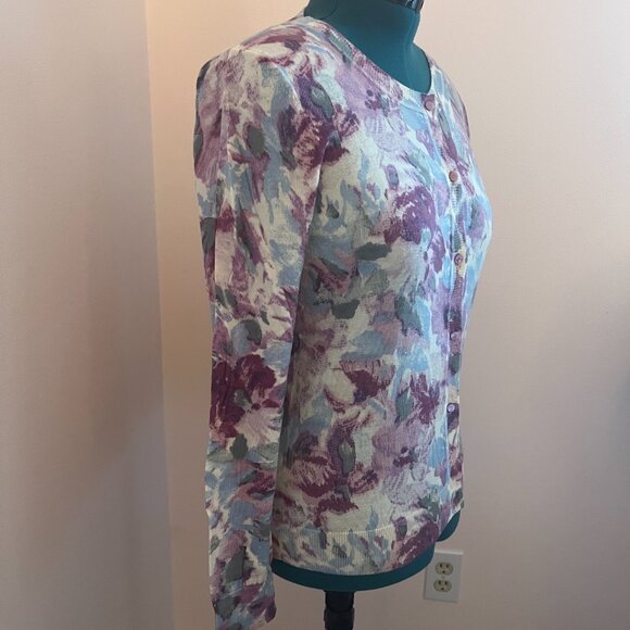 Talbots Print Merino Wool Cardigan - Picture 2 of 6